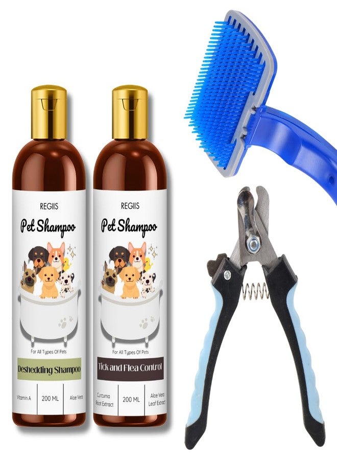 Regiis Pet Grooming Kit, Dog Nail Clipper with Deshedding Shampoo and Tick and Flea Control Shampoo, 200 ml(PACK OF 4) - Image 1